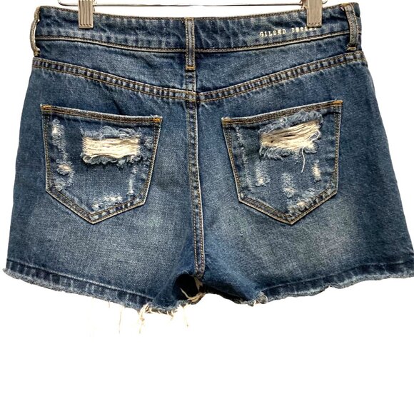 Gilded Intent Womens Distressed Denim Shorts W/ Frayed Hem & Pockets - Picture 3 of 13